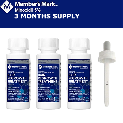 Members Mark 5% Minoxidil Hair Regrowth – Men’s 3 Month + Dropper