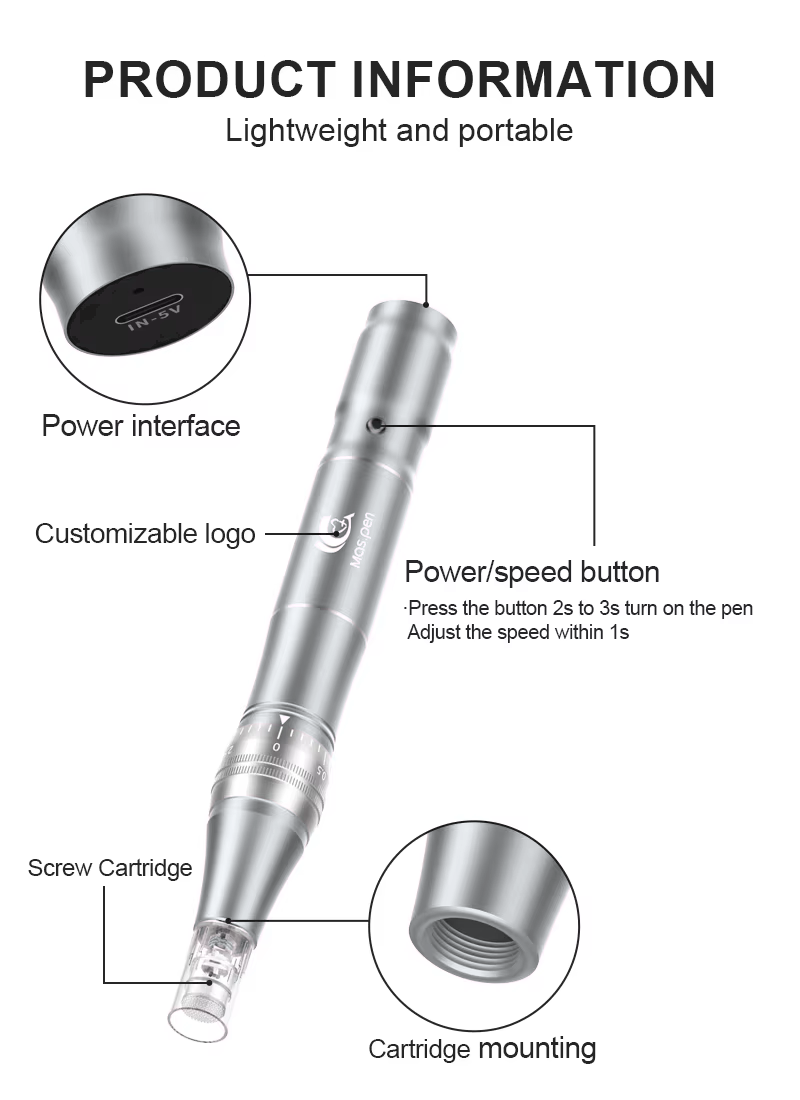 Wireless Microneedling Pen – 5-Speed Rechargeable Derma Pen with 2 × 36-Pin Cartridges