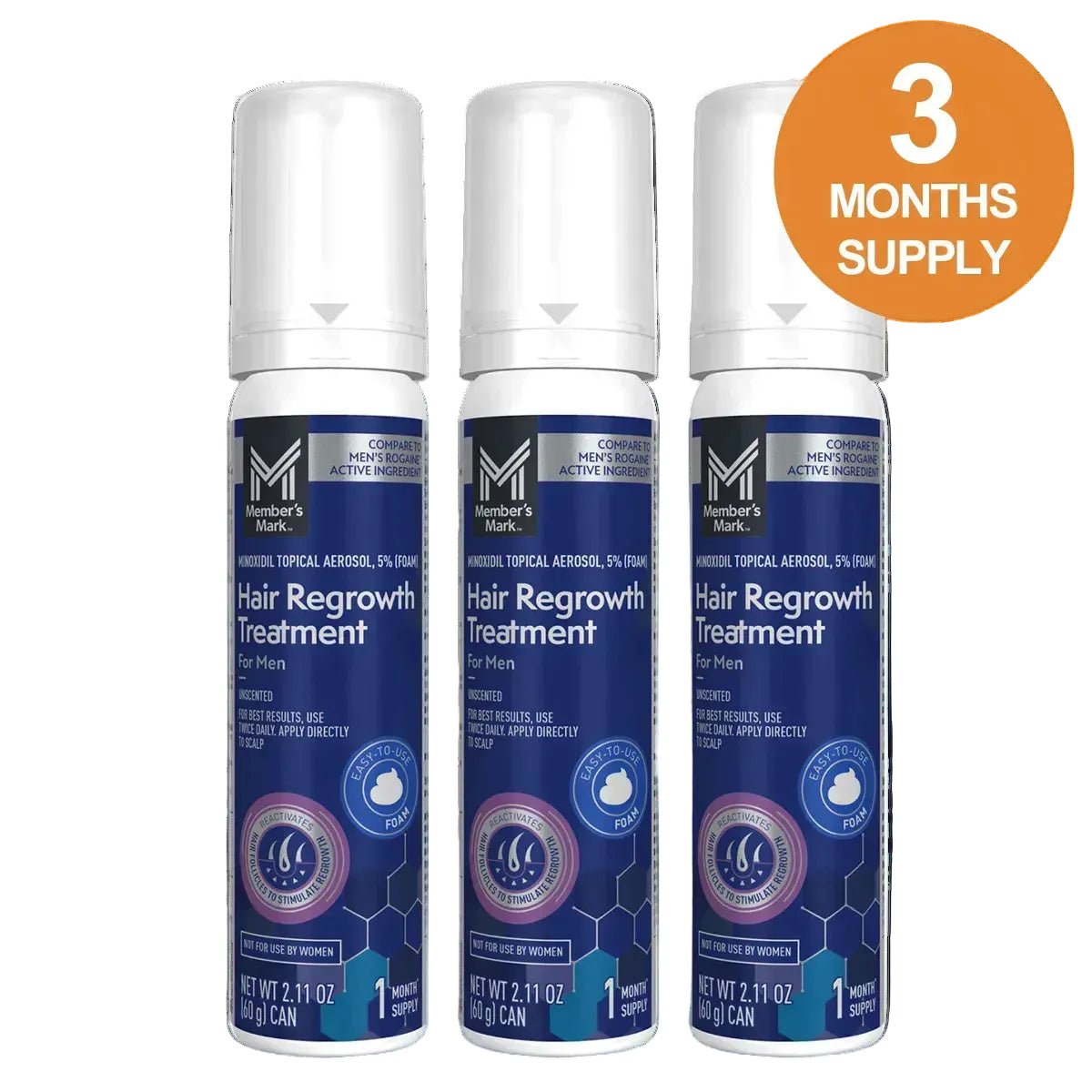 Members Mark 5% Minoxidil Foam – Men’s Hair Regrowth, 3 Month